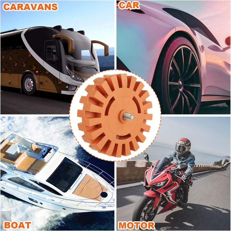 MIVIDE 4PCS Decal Remover Eraser Wheel Tool Kit, 4inch Rubber Power Drill Attachment Car Adhesive, Pinstripe, Sticker, Vinyl Removal Tool Set with Drill Adapter for Cars, RV, Boats - Image 5